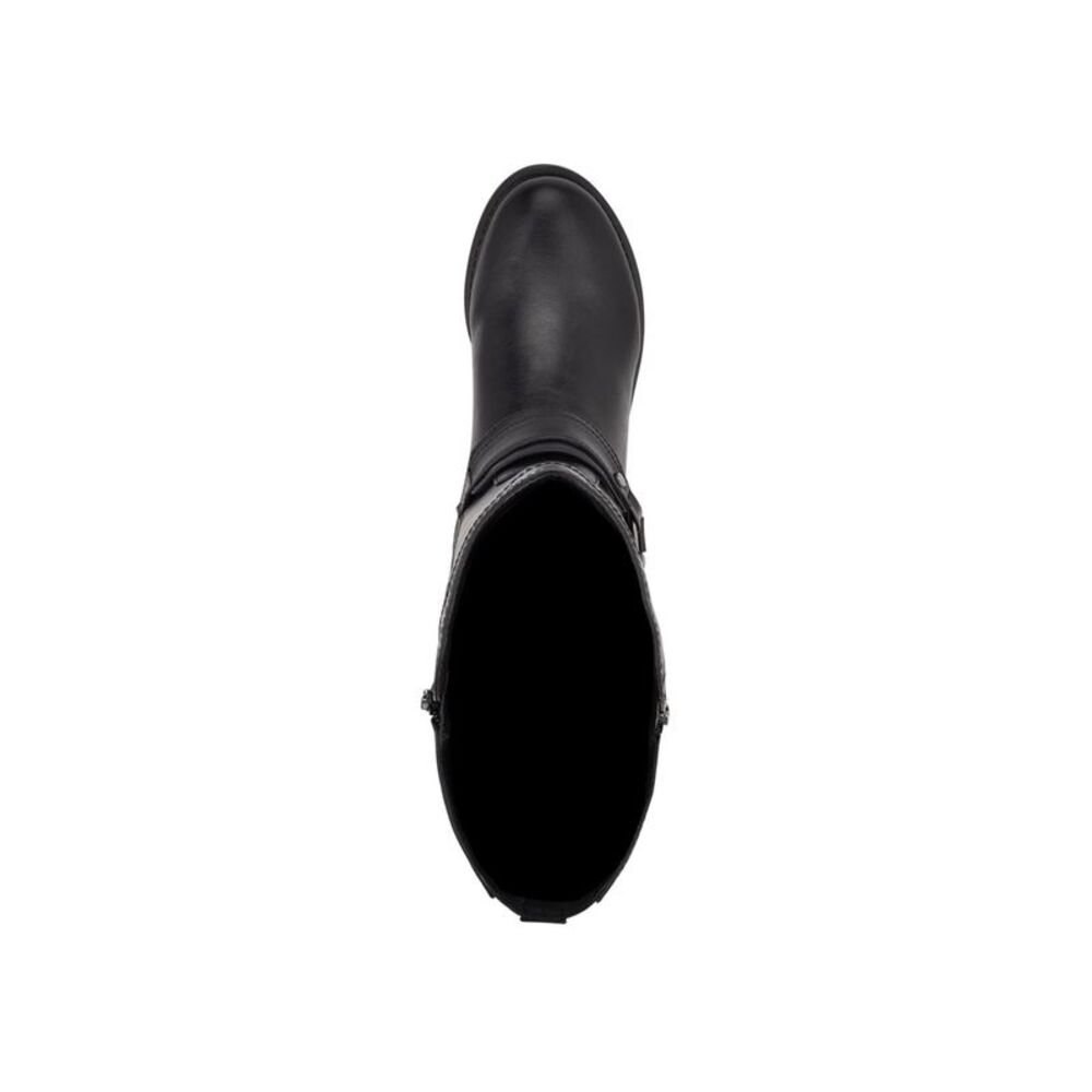 GBG Womens Black High-Low Ankle Strap Round Toe Stacked Heel Zip-Up Boots 6 - Picture 3 of 4